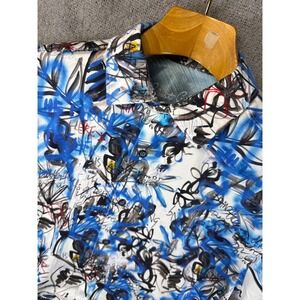 Robert Graham Graffiti Print Short Sleeve Shirt Men L Classic Fit Hipster Preppy